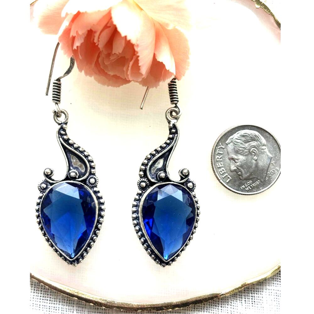 925 Silver London Blue Topaz  Dangle Earrings